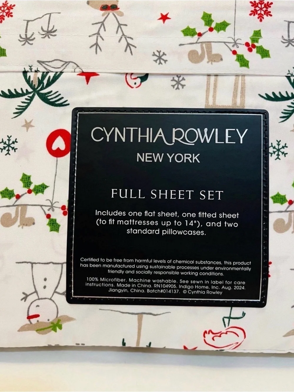 Cynthia Rowley Christmas Beach Full Size Sheet Set Palm Tree Seashell Flamingo